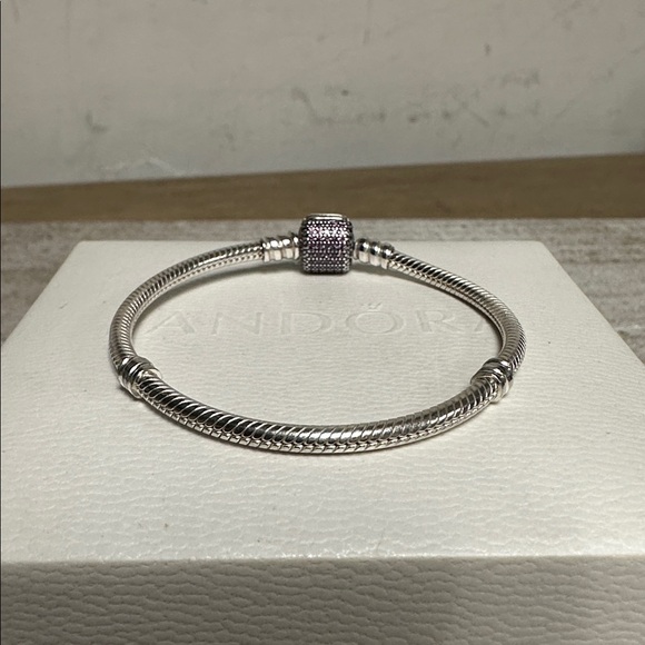 Pandora great shape purple pave clasp cz sterling silver 925 charm bracelet - Picture 3 of 6